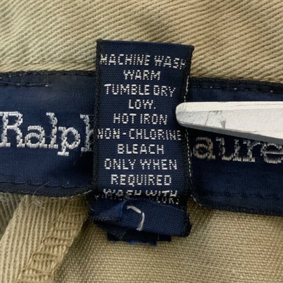 Vintage Ralph Lauren Khaki Cotton Midi Skirt Size 12 Pockets Pleated Front - Picture 5 of 7